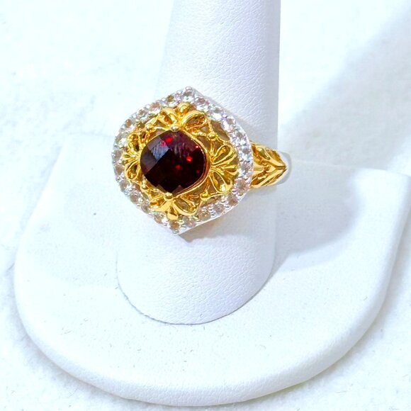 Victoria Wieck Vermeil & Sterling 2.97ct. Garnet & White Sapphire Ring - Size 10 - Picture 4 of 10